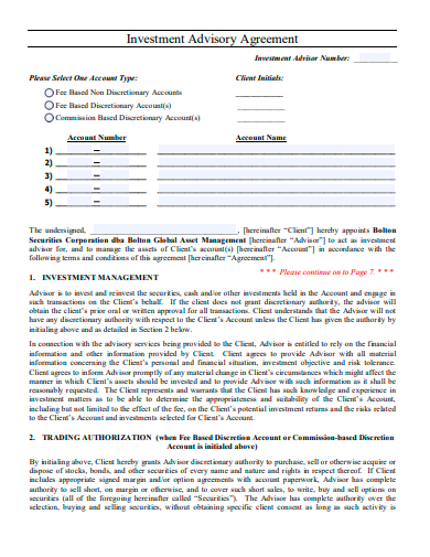 basic investment advisory agreement template