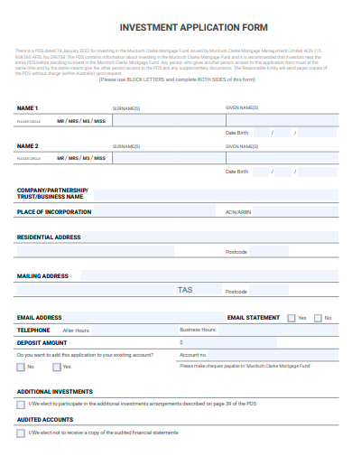 basic investment application form template