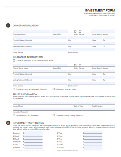 basic investment form template