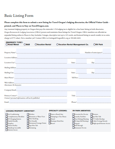 basic listing form template