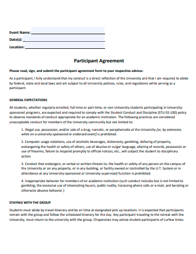 basic participant agreement template