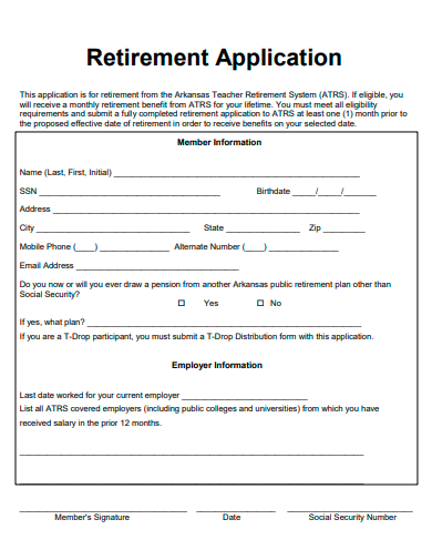 basic retirement application template