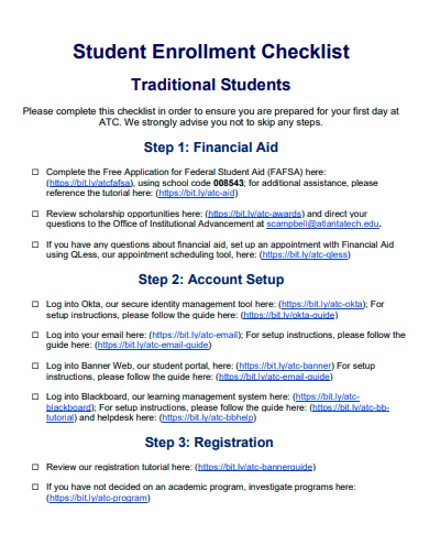 basic student enrollment checklist template