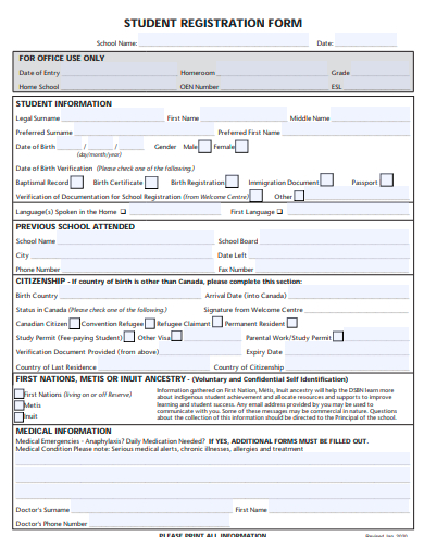 basic student registration form template