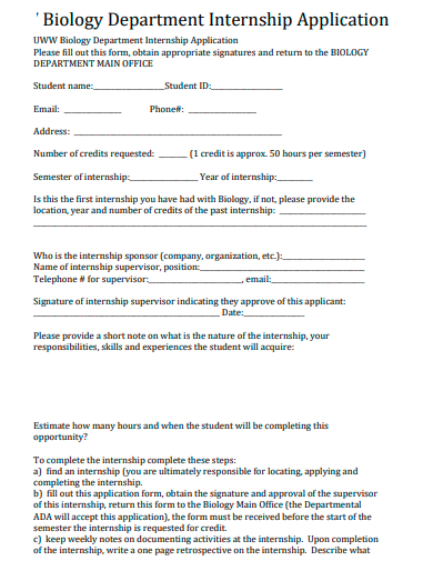 biology department internship application template