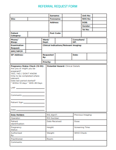 blank referral request form template