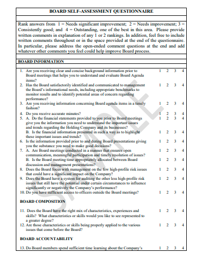 board self assessment questionnaire template
