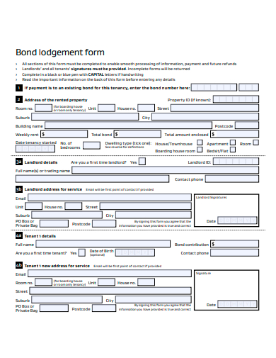 bond lodgement form template