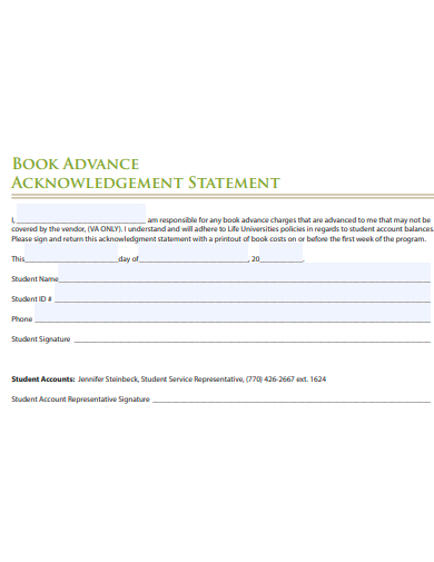 book advance acknowledgement statement template