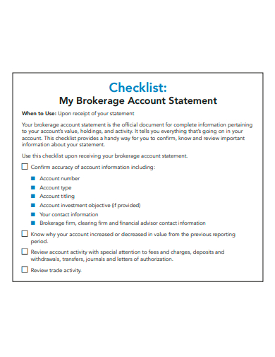 brokerage account statement checklist template