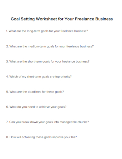 business goal setting worksheet
