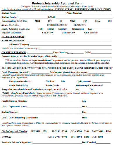 business internship approval form template