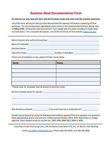 business meal documentation form template