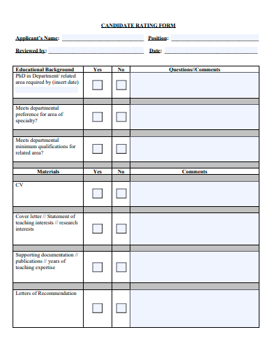 candidate rating form template