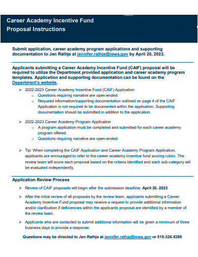 career academy incentive fund proposal template
