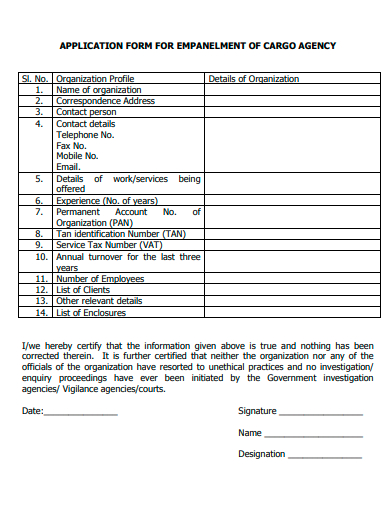 cargo agency application form template