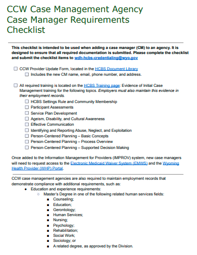 case manager requirements checklist template