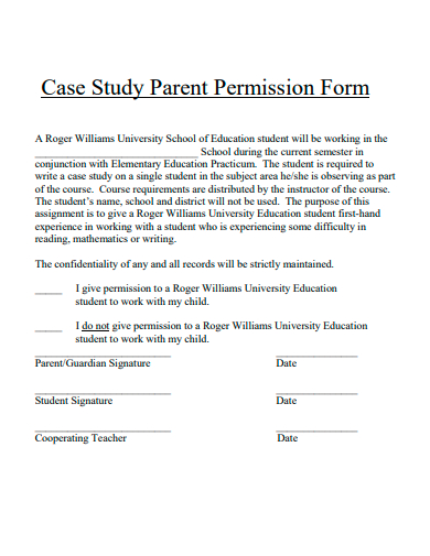 case study parent permission form template