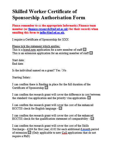 certificate of sponsorship authorisation form template