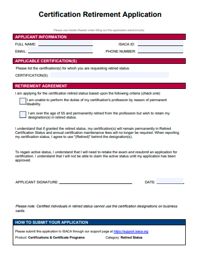 certification retirement application template1