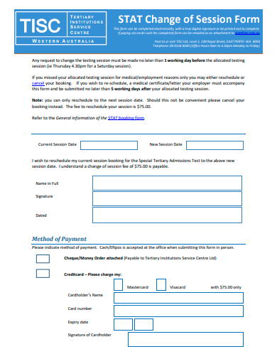 change of session form template