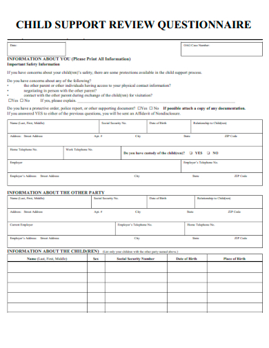 child support review questionnaire