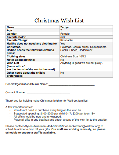 christmas children wish list