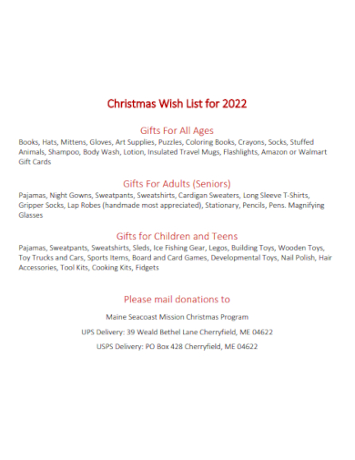 christmas program wish list