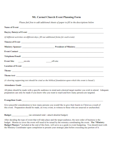 church ministry event planning form