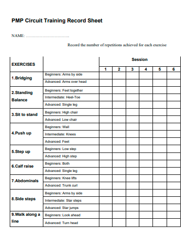 circuit training record sheet template