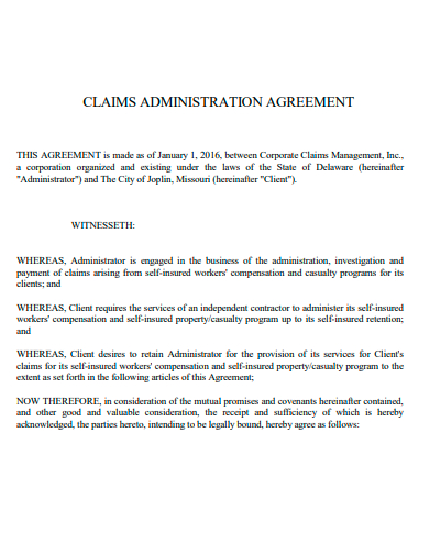 claims administration agreement template