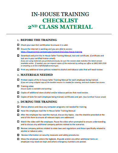 class material checklist template