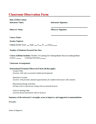 classroom observation form template