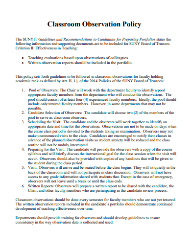 classroom observation policy template