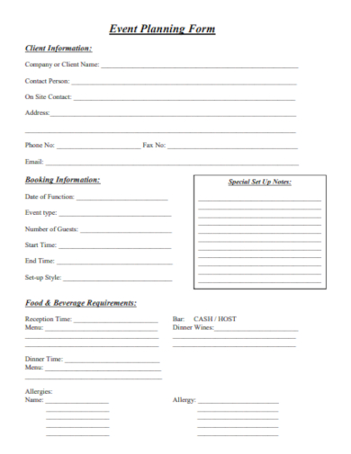 client event planning form