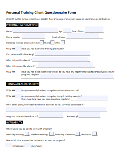 client questionnaire form