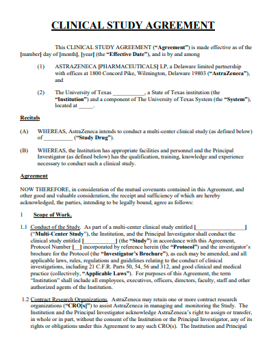 clinical study agreement template