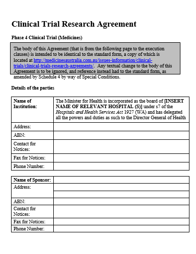 clinical trial research agreement template