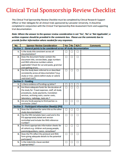 clinical trial sponsorship review checklist template