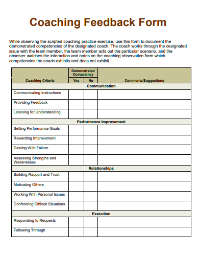 coaching feedback form template