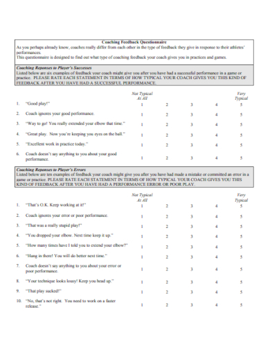 coaching feedback questionnaire