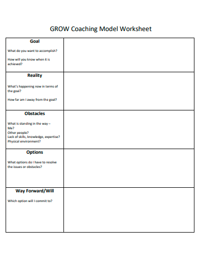 coaching model worksheet template