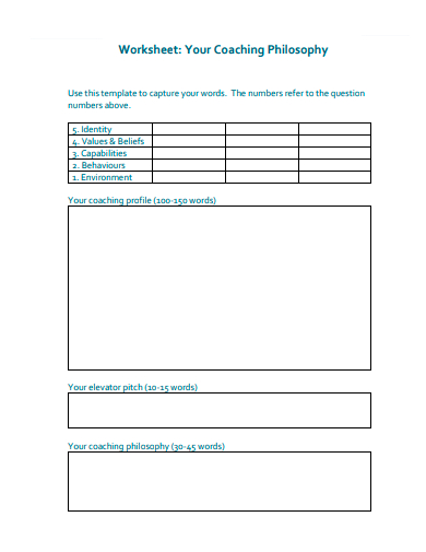 coaching philosophy worksheet template
