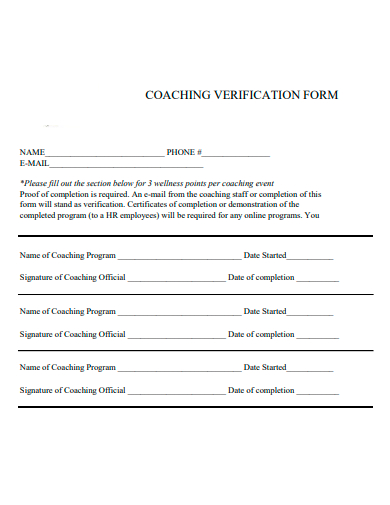 coaching verification form template