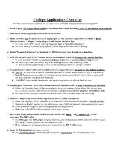 college application checklist in pdf
