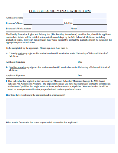 college faculty evaluation form template