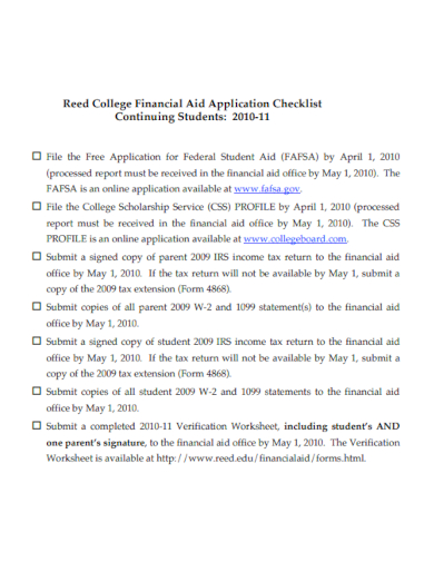 college financial aid application checklist