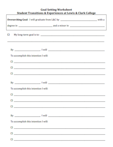 college goal setting worksheet