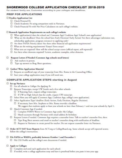 college prep application checklist