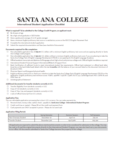 college student application checklist